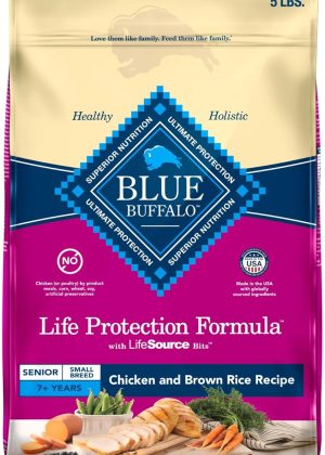 Blue Buffalo Life Protection Formula Small Breed Senior Dry Dog Food, Supports Joint Health and Immunity, Made with Natural Ingredients, Chicken & Brown Rice Recipe, 5-lb Bag