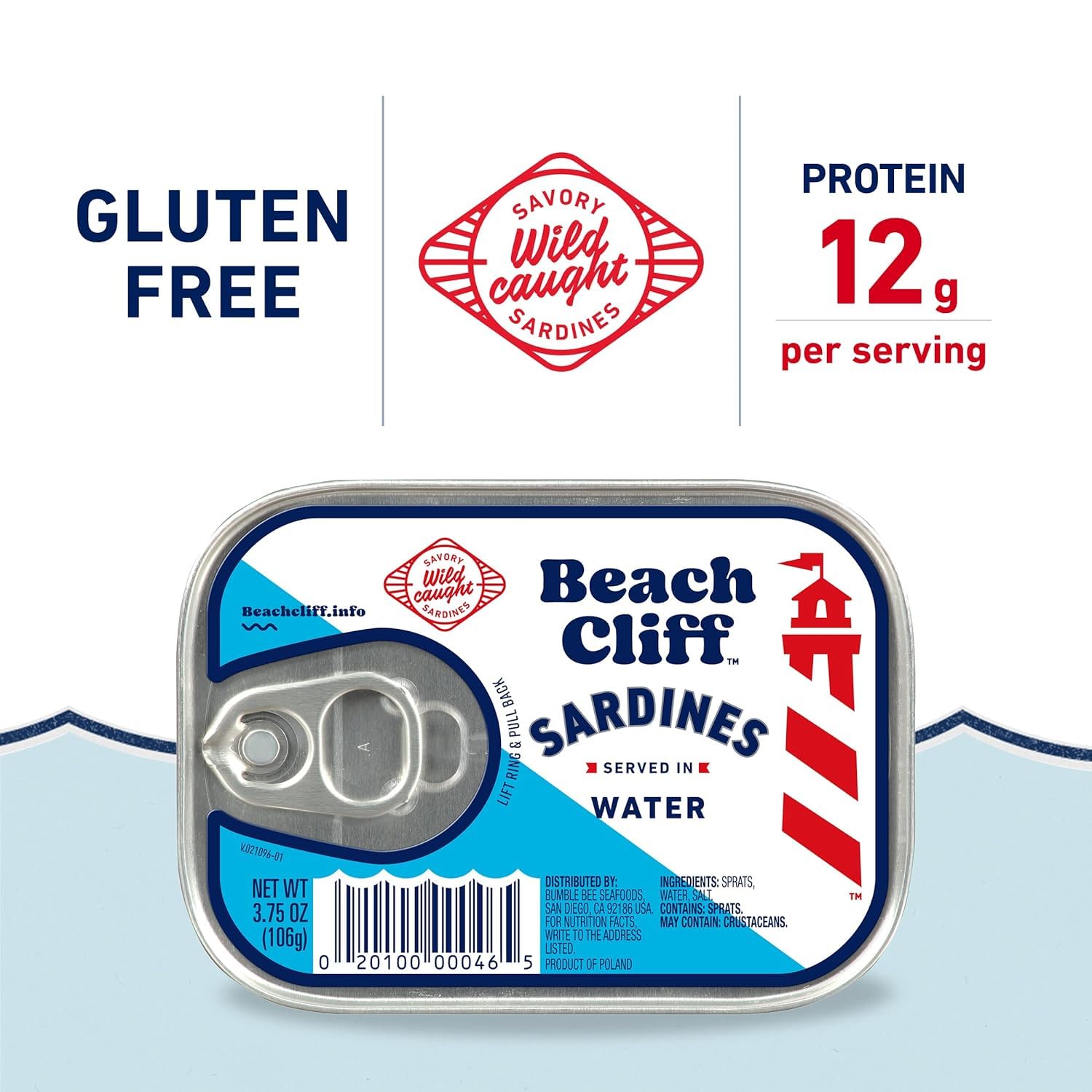 Beach Cliff Sardines in Water, 3.75 oz Can (Pack of 12) - Wild Caught Sardines - 12g Protein per Serving - Gluten Free, Keto Friendly - Image 2