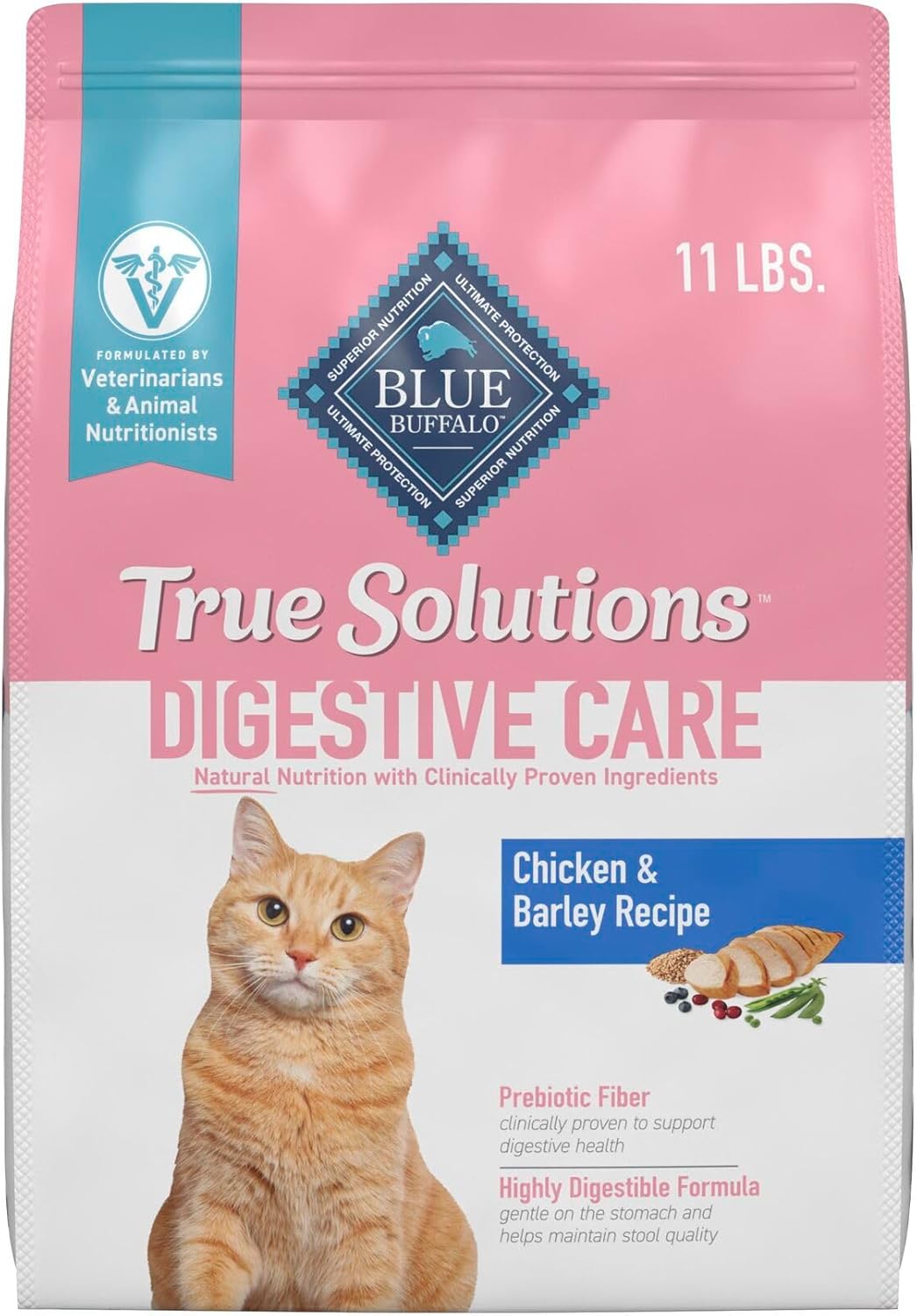 Blue Buffalo True Solutions Digestive Care Natural Dry Cat Food for Adult Cats, Chicken, 11-lb. Bag