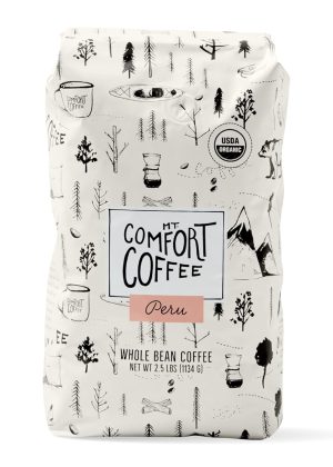 Mt. Comfort Coffee Organic Peru Medium Roast, 2.5 Pounds - Flavor Notes of Nutty, Chocolate, & Citrus - Sourced From Small, Peruvian Coffee Farms - Roasted Whole Beans