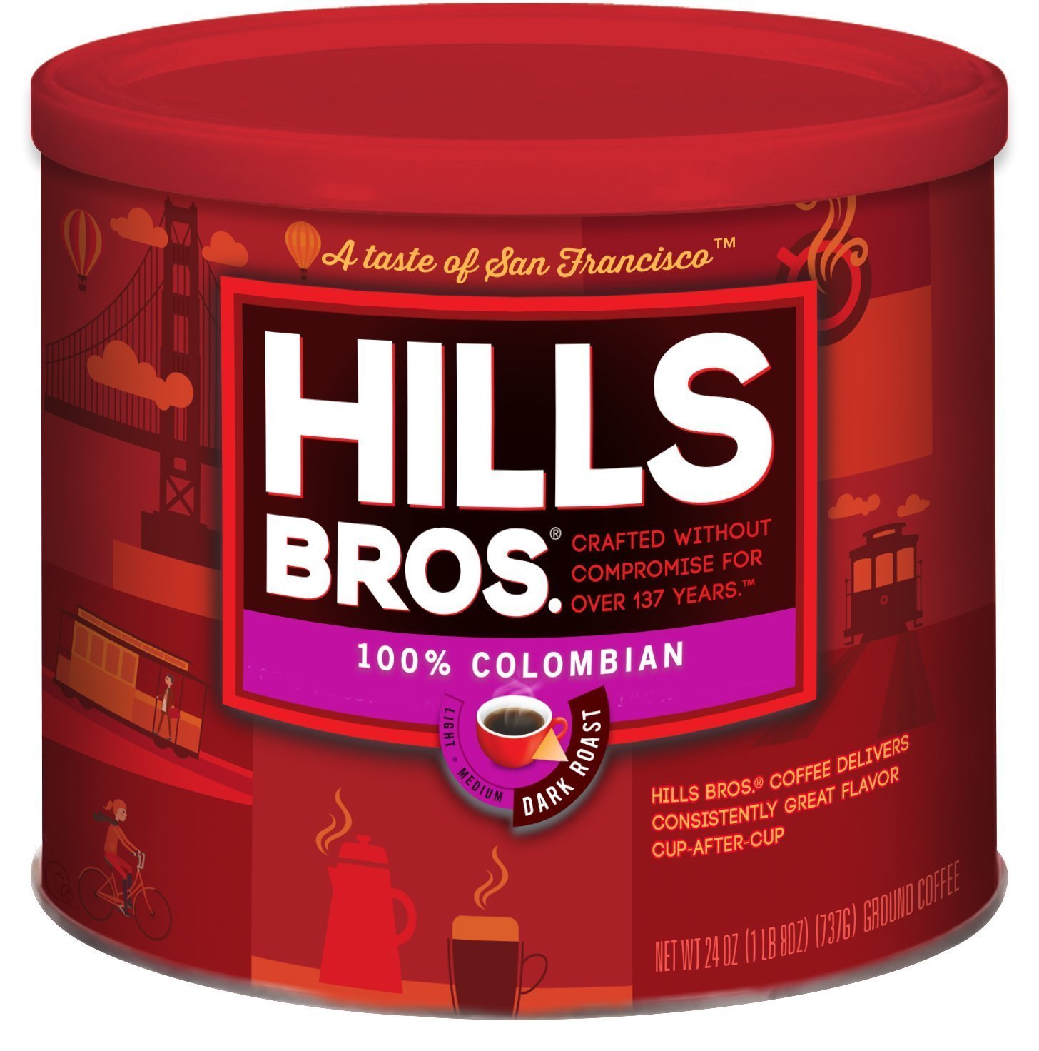 Hills Bros Donut Shop Ground Coffee, Dark Roast, 24 Oz. Can - Slightly Sweet, Smooth Coffee Taste