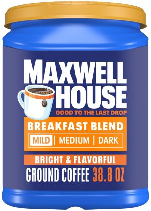 Maxwell House Breakfast Blend Mild Roast Ground Coffee, 38.8 oz Canister