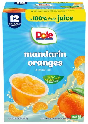 Dole Fruit Bowls Mandarin Oranges in 100% Juice Snacks, 4oz 12 Total Cups, Gluten & Dairy Free, Bulk Lunch Snacks for Kids & Adults