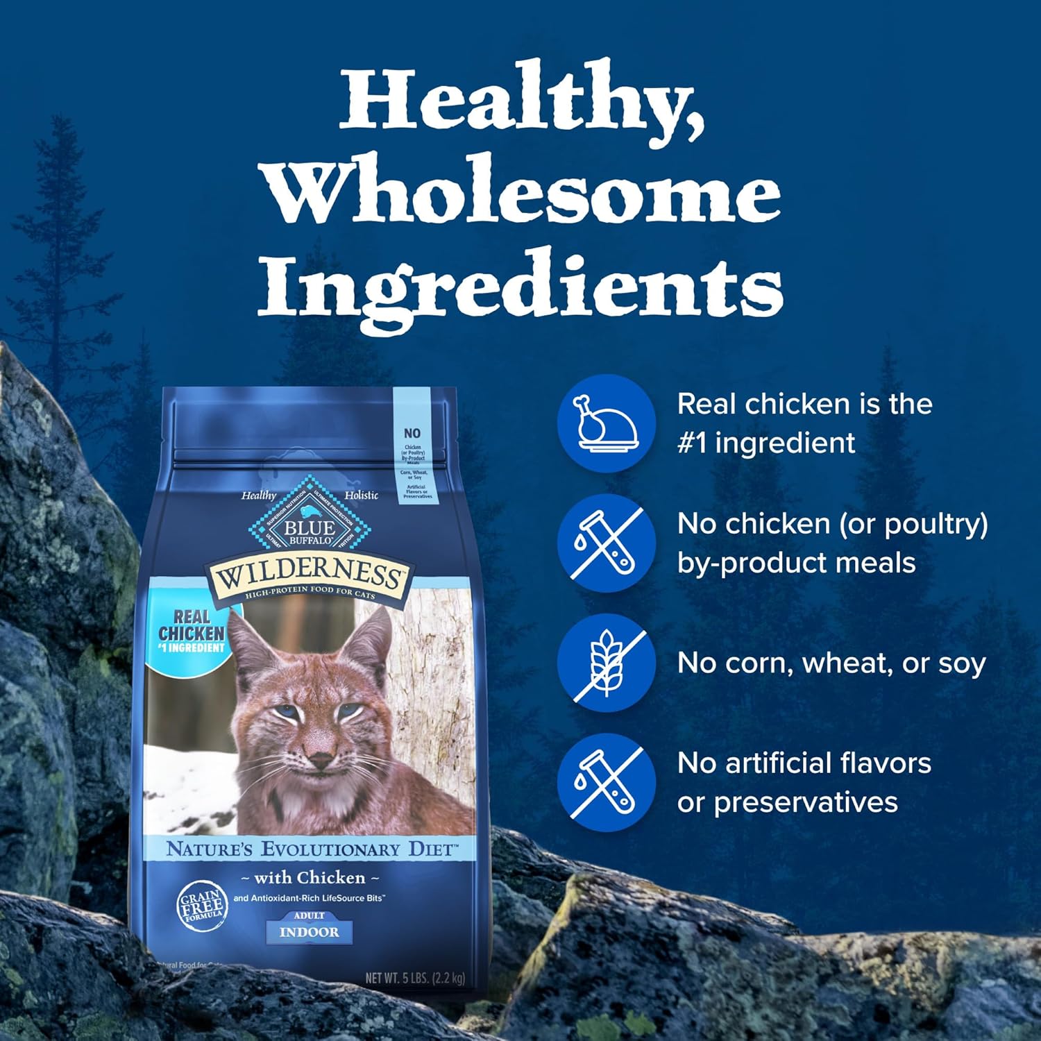 Blue Buffalo Wilderness Natural Adult Dry Cat Food Indoor Cats, High-Protein & Grain-Free, Chicken, 5-lb. Bag - Image 7