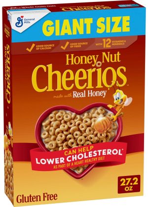 Honey Nut Cheerios, Heart Healthy Gluten Free Breakfast Cereal with Whole Grain Oats, Giant Size, 27.2 oz
