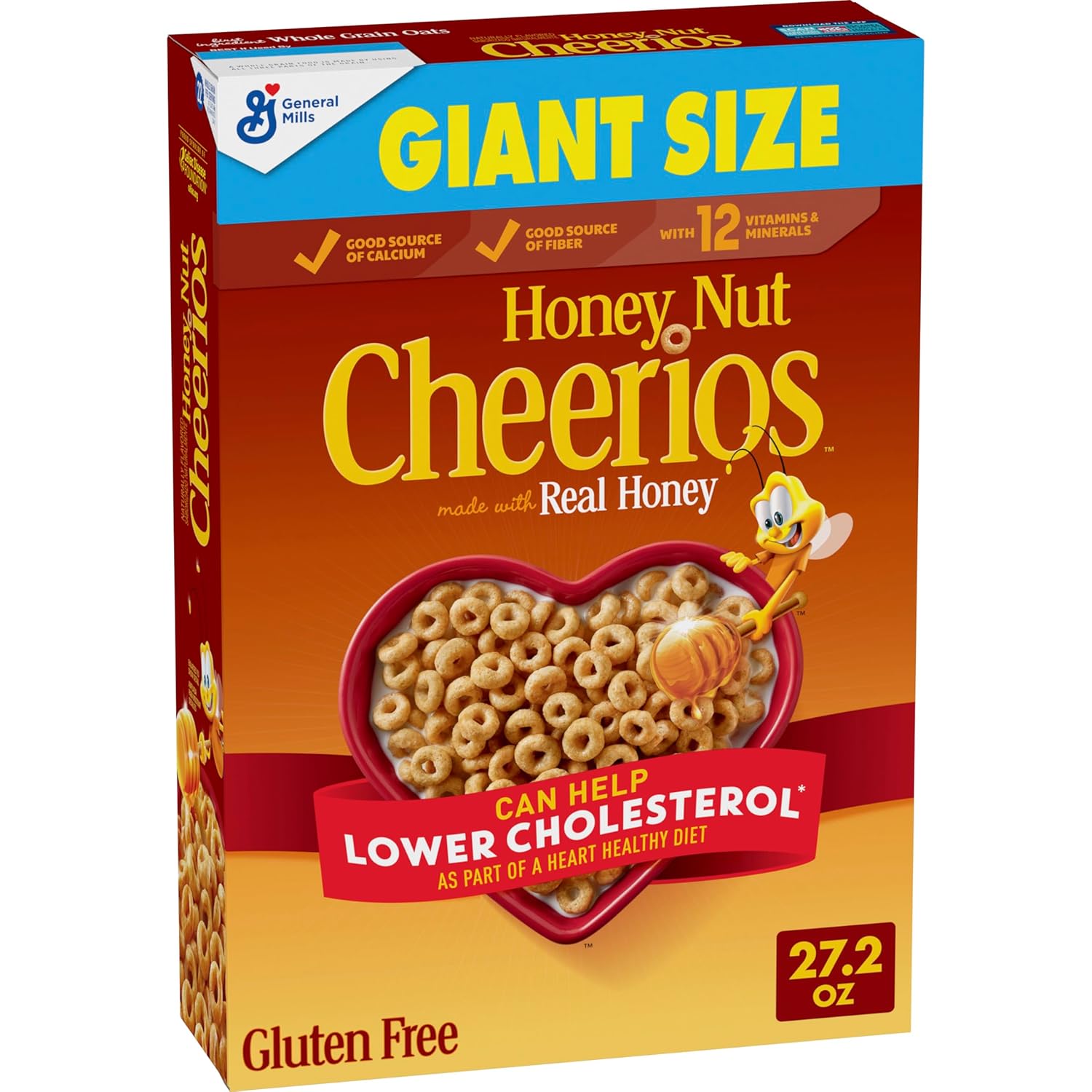 Honey Nut Cheerios, Heart Healthy Gluten Free Breakfast Cereal with Whole Grain Oats, Giant Size, 27.2 oz