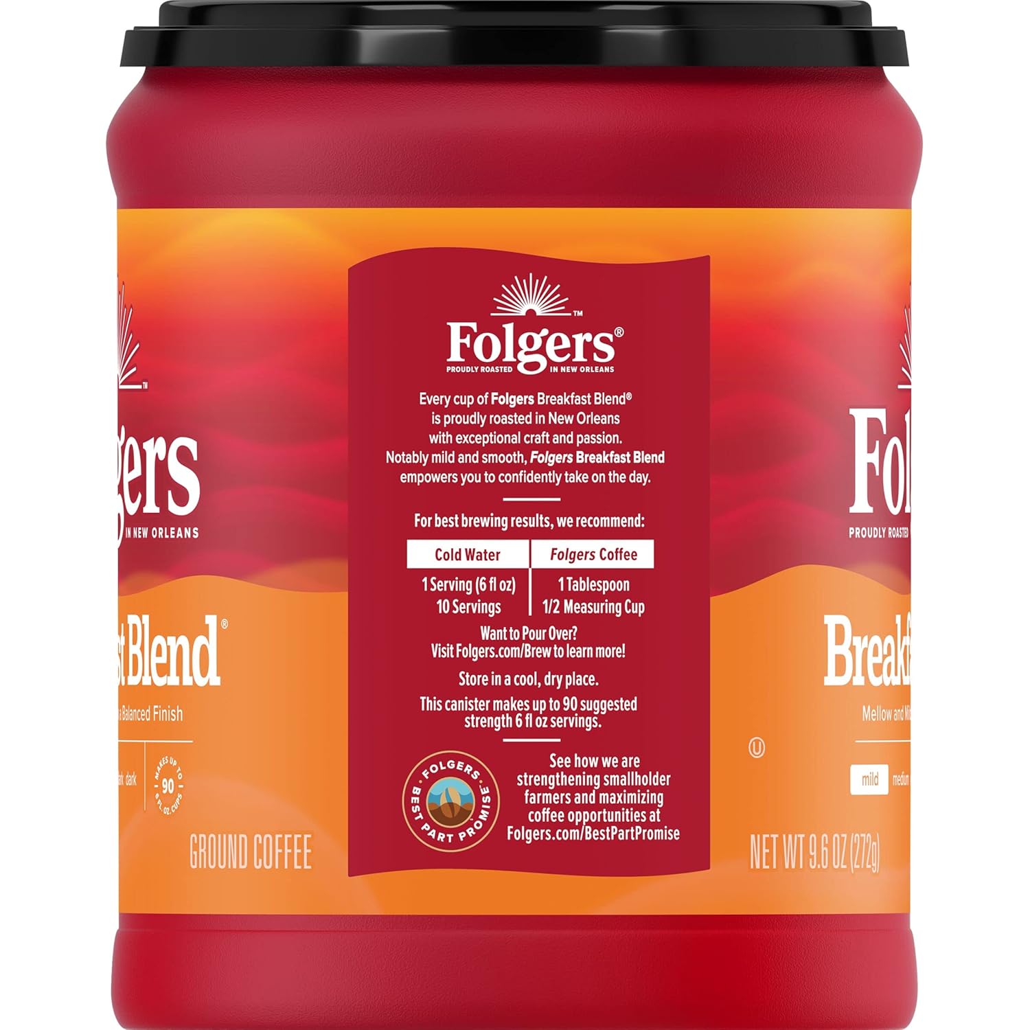 Folgers Breakfast Blend medium_roast Ground Coffee, Smooth & Mild Coffee, 9.6 Ounce Canister - Image 3