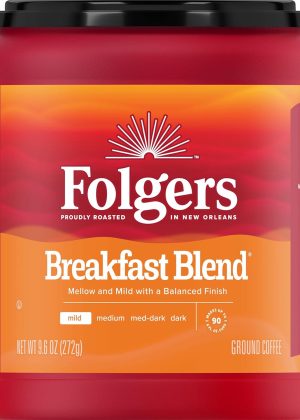 Folgers Breakfast Blend medium_roast Ground Coffee, Smooth & Mild Coffee, 9.6 Ounce Canister