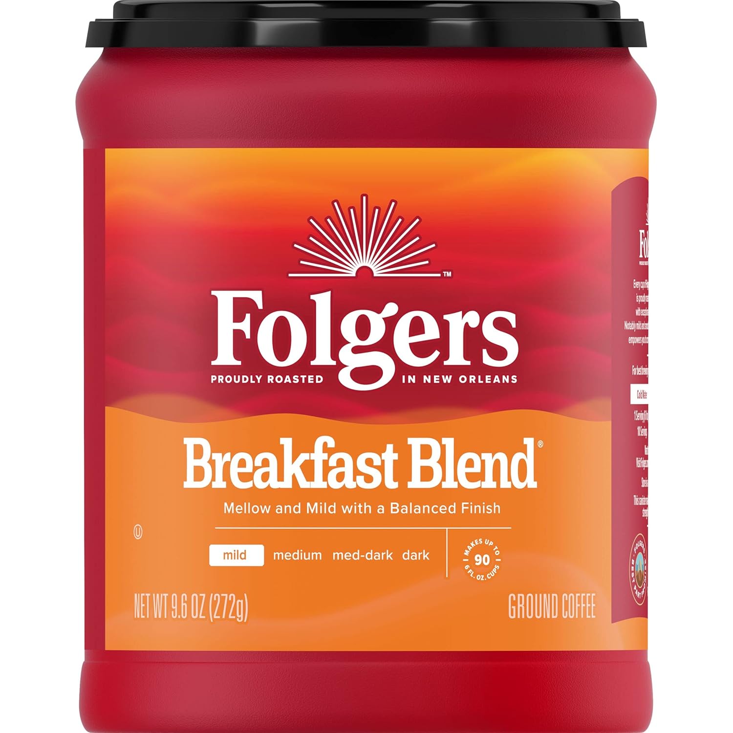 Folgers Breakfast Blend medium_roast Ground Coffee, Smooth & Mild Coffee, 9.6 Ounce Canister