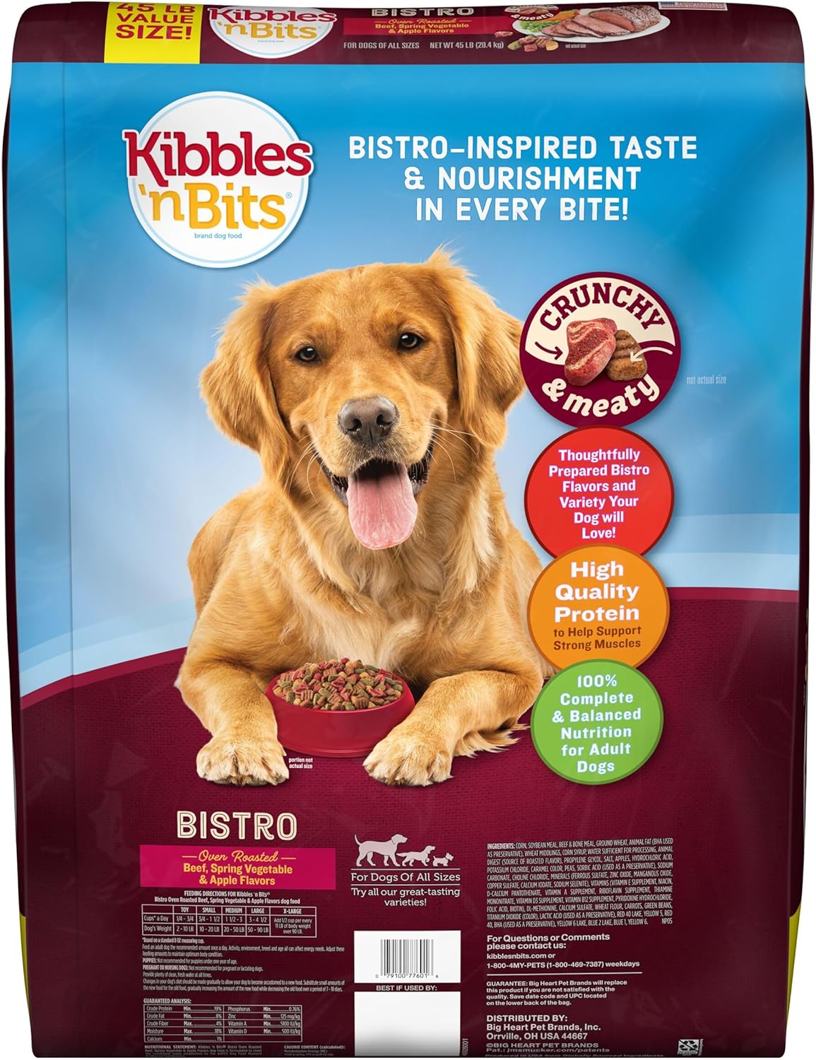 Kibbles 'n Bits Bistro Oven Roasted Beef, Spring Vegetable & Apple Flavors Dry Dog Food, 45 lb. Bag - Image 3