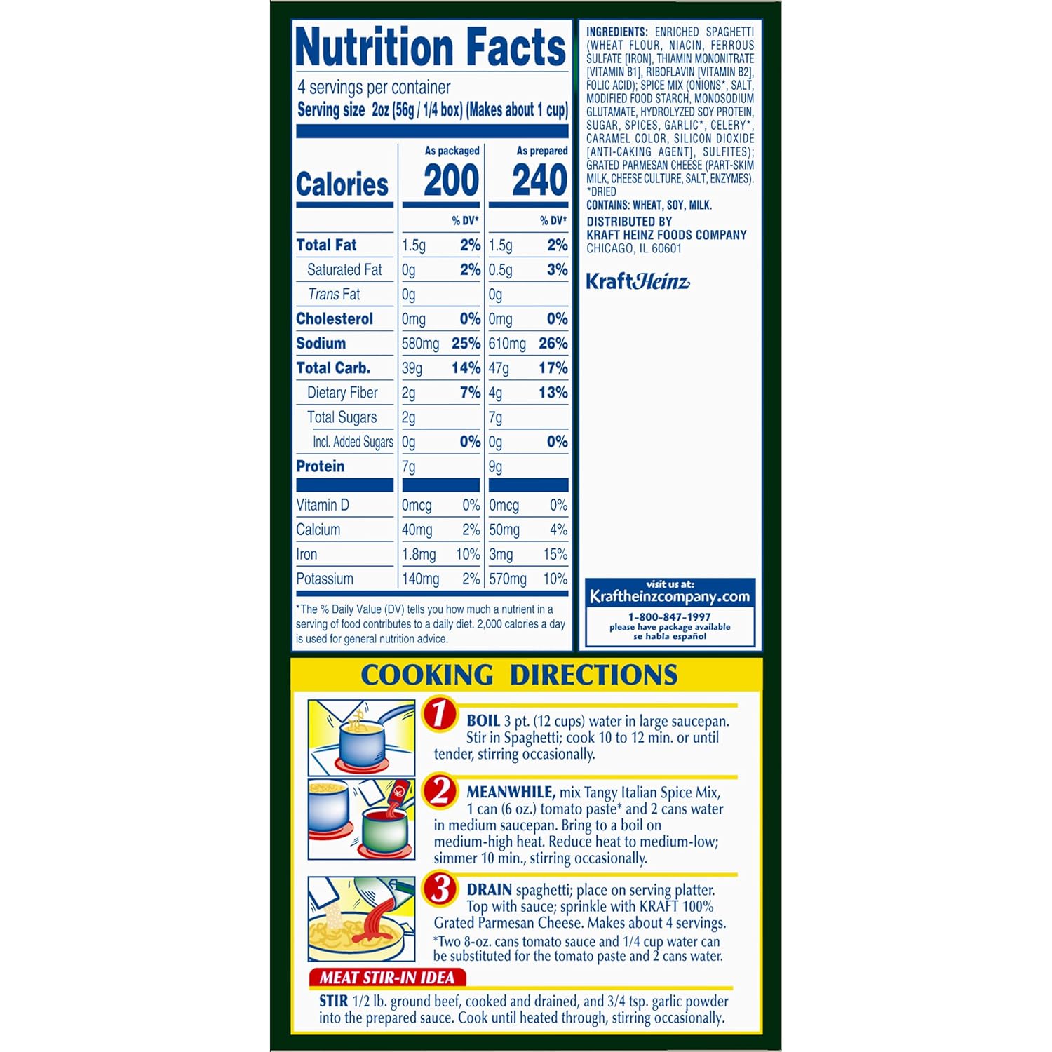 Kraft Spaghetti Classics Tangy Italian Spaghetti, Spices, & Parmesean Cheese Meal Mix, 8 oz Box - Image 2