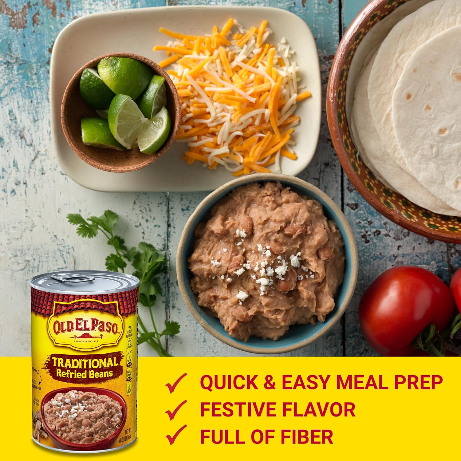 Old El Paso Traditional Canned Refried Beans, 1 Can, 16 oz (Pack of 12) - Image 2