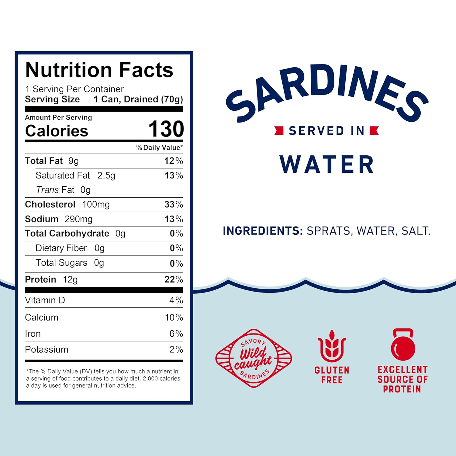 Beach Cliff Sardines in Water, 3.75 oz Can (Pack of 12) - Wild Caught Sardines - 12g Protein per Serving - Gluten Free, Keto Friendly - Image 3